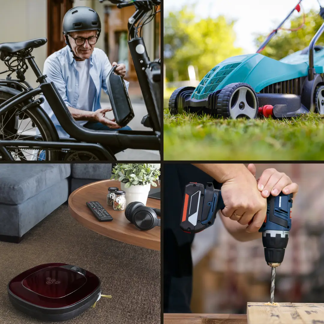 Photo collage showing different battery operated devices