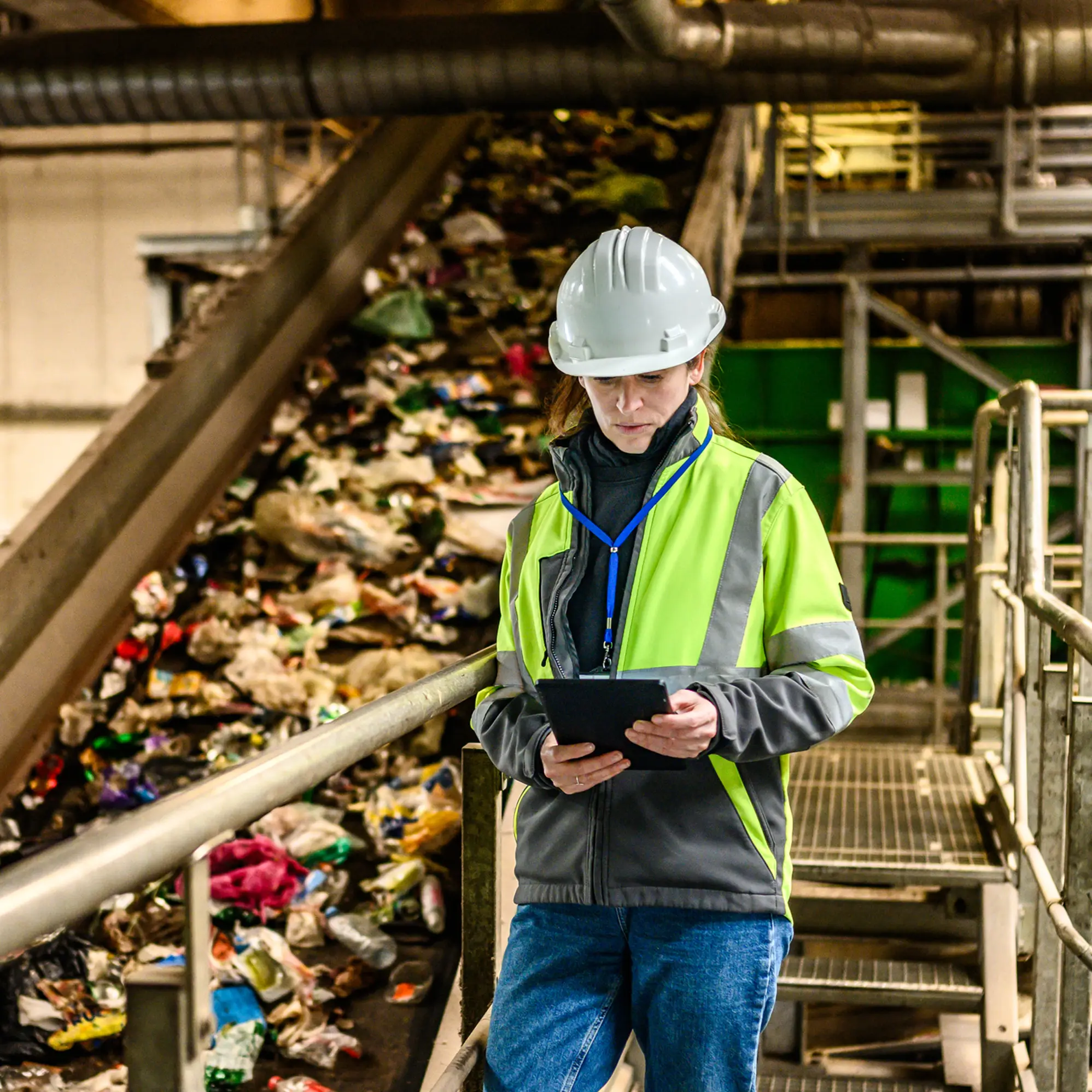 Worker in recycling center